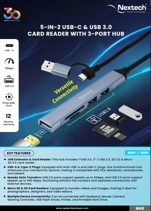 Nextech USB A to Type C to 5Port Hub NH5-4.webp