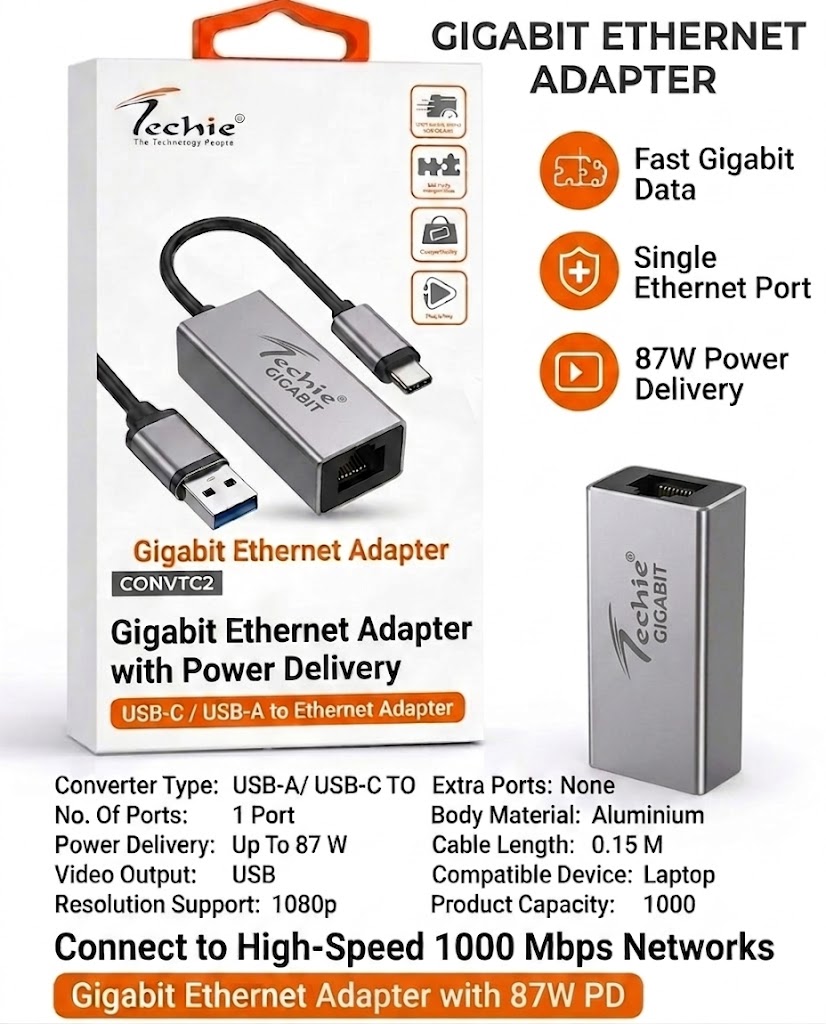 Convertor Techie Type C/USB to Lan Gigabit COVTC2