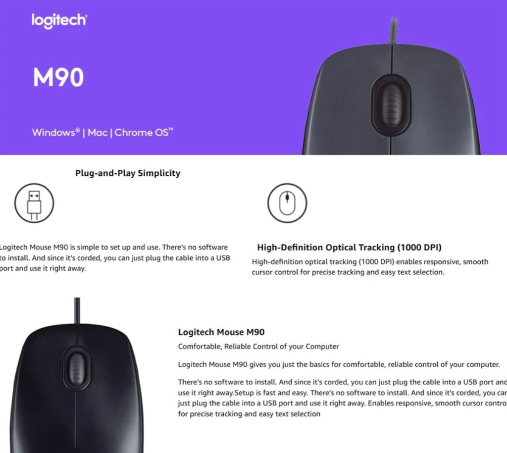 Mouse Logitech M90 USB Black