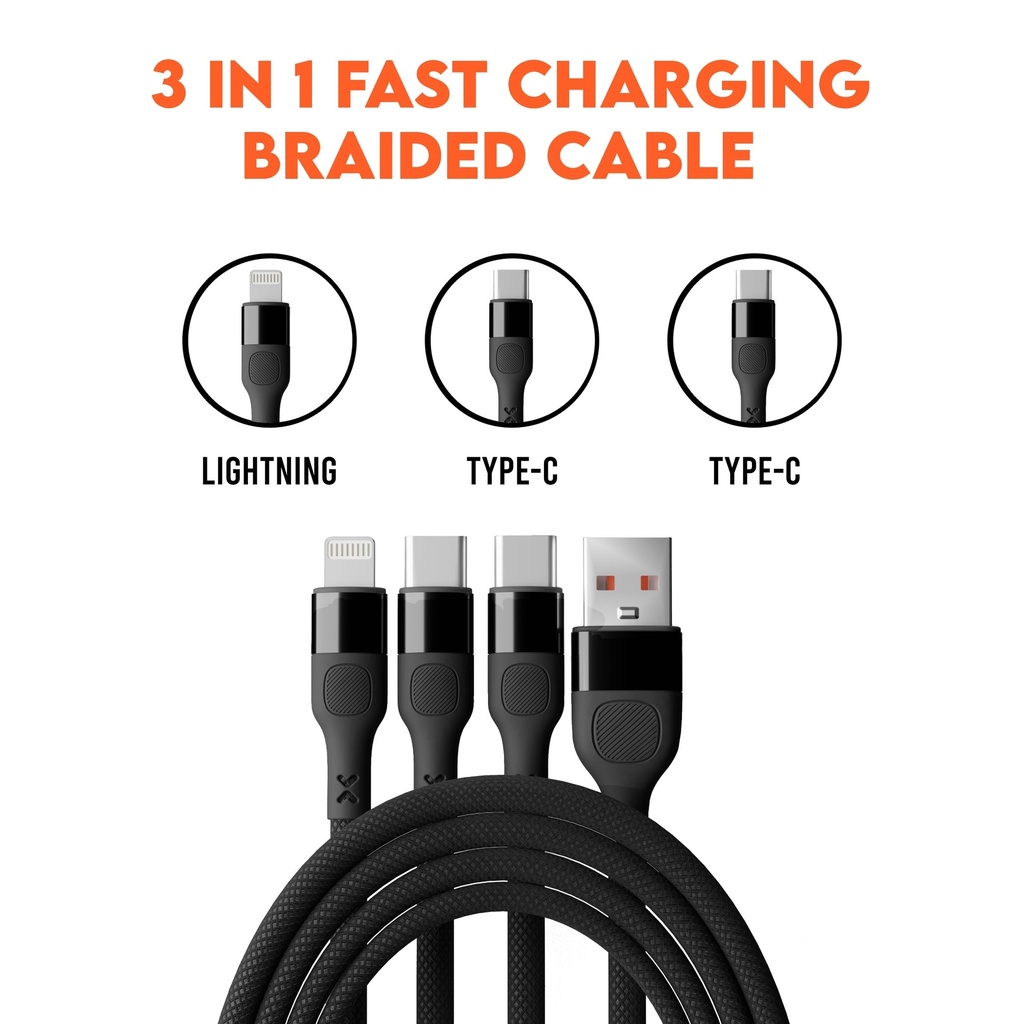 Cable Mobile Phonokart Super Vooc 3in1 Cable Lightning/Type C/Micro USB 6A